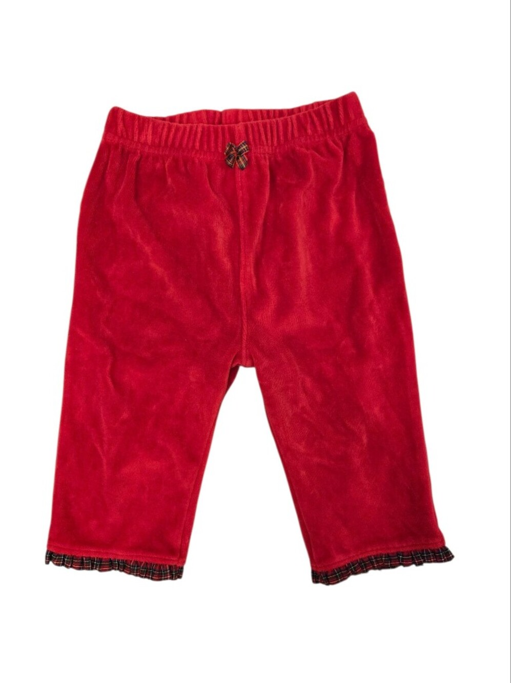 Vintage 1990s Red Velour Plaid Trim Holiday Festive Pants